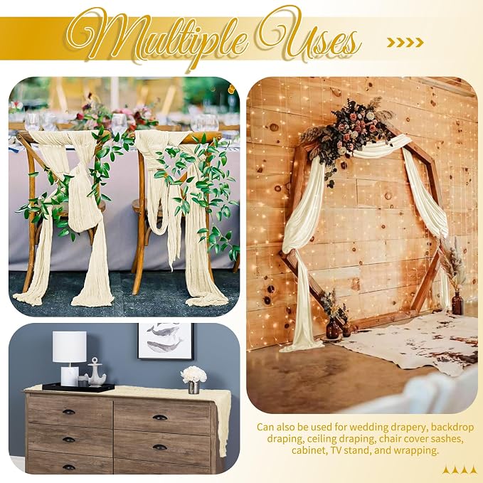 25 Pack Ivory Table Runner 17 x 108inch Cheesecloth Table Runner Boho Gauze - Image 5