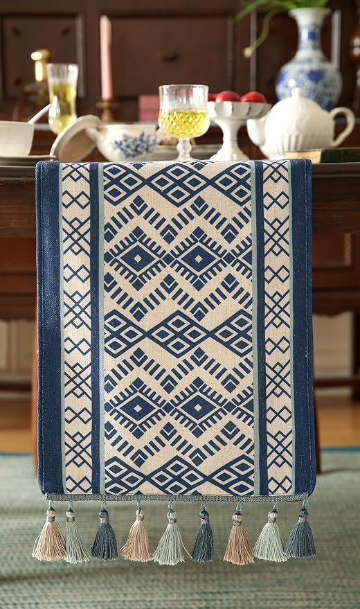 bilin gaier Chinoiserie Blue Stripe Cloth Runner - Image 7