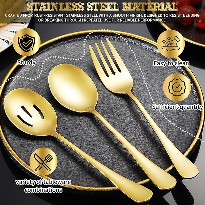 30pcs Stainless Steel Serving Utensils Set for Parties &Buffets, Catering, Banquets, Weddings and Events (GOLD)