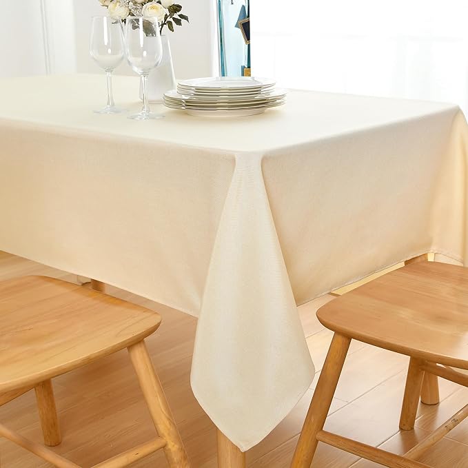 JIUZHEN Faux Linen Farmhouse Tablecloth Rectangular, Wrinkle Stain Resistant Table Cloth Rectangle Table Cover for Kitchen Dining, Champagne, 70 x 108 Inch