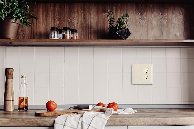 Henne Bery Modern Edge Decorative Wall Plate Switch Plate Outlet Cover, Durable Solid Zinc Alloy (Blank/Duplex, Light Almond)