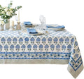 ATOSII Roma Blue 100% Cotton Rectangle Fall Tablecloth, Handblock Floral Print Linen Table Cloth for Kitchen Dining I Parties Outdoors Weddings Holidays I 72 X 140 Inches I 12 Seater