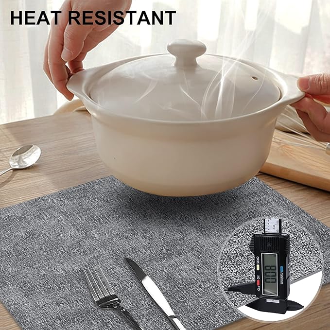homing Faux Leather Heat Resistant Placemats 12 Packs, Waterproof Wipeable Dining PU Place Mats for Indoor & Outdoor, Easy to Clean, Smokey Grey
