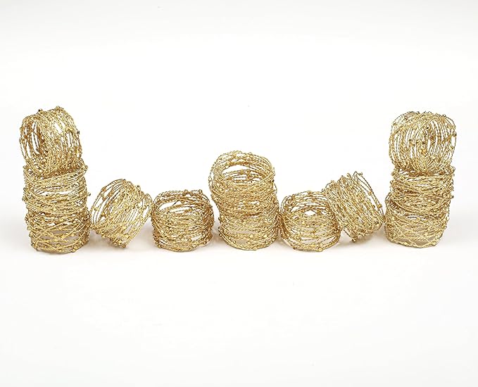 Mesh Napkin Rings Set of 12 - Handmade Napkin Holder for Wedding, Dinner Parties, Easter, Reception, Kitchen, Family Gathering, Everyday Use - Set Your Table with Style - Gold