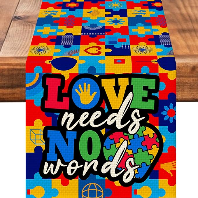 Autism Art Painting Burlap Table Runner Seasonal Spring Fall Kitchen Dining by Worltoldb