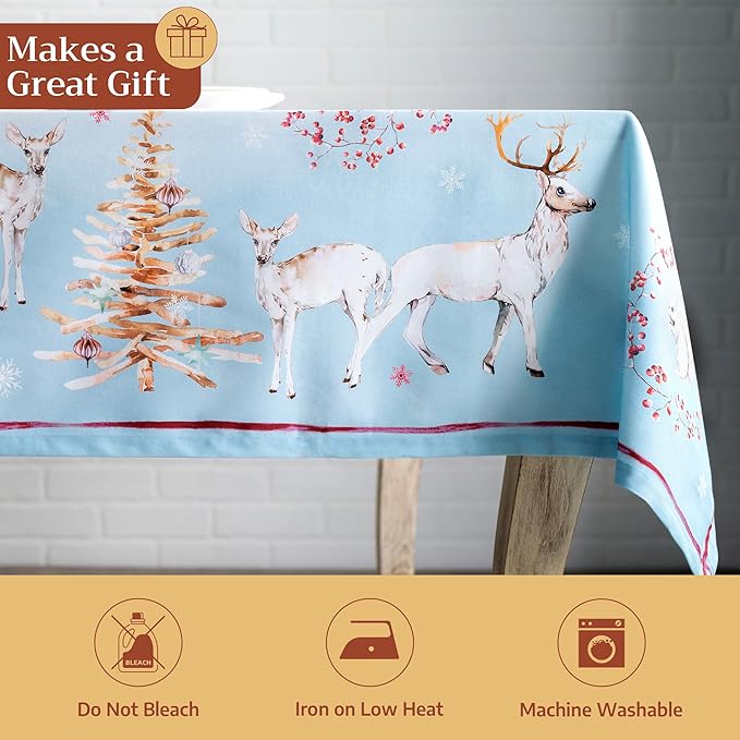 Maison d' Hermine Table Cloth Rectangle Table 100% Cotton 60 x 90 Inches Fall Tablecloth Reusable Everyday Use for Thanksgiving Christmas Decorations Dining Farmhouse Party (Fairy Tale Forest)