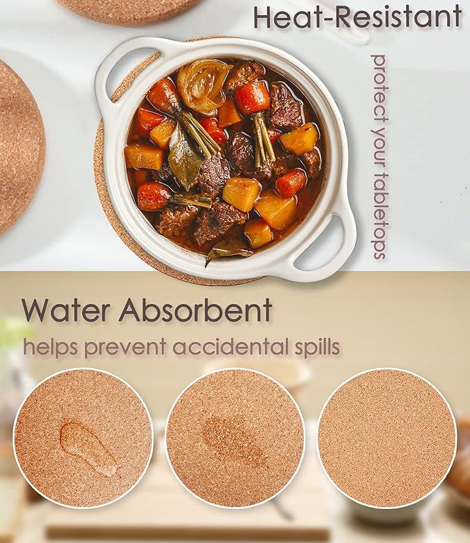 Cork Trivets for Hot Dishes, Hot Pots and Pans, 8 Inch 6 Pcs | High Density - Image 6