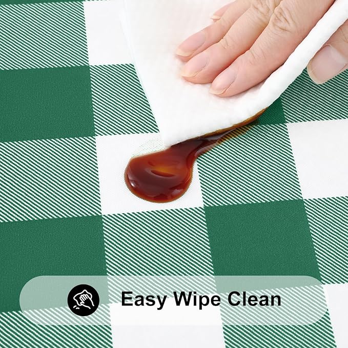 Smiry Rectangle Picnic Table Cloth, Elastic Waterproof Fitted Vinyl Tablecloths, Flannel Backed Buffalo Plaid Table Covers for Dining, Camping, Outdoor (Emerald Green and White, 30" x 96")