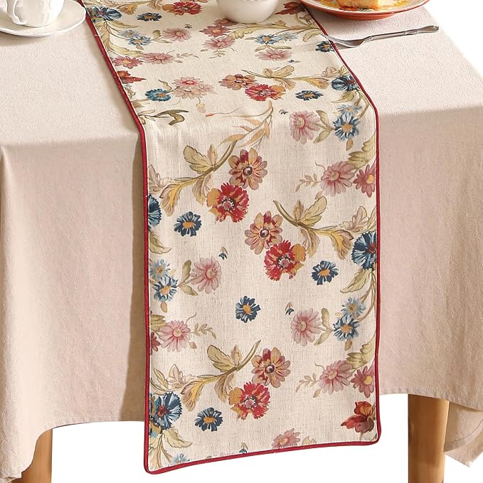 patdrea Designer Farmhouse Linen Thick Table Runner, Rustic Cottage Beige by patdrea