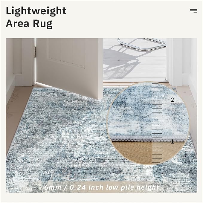 Runner Rug 2'x10' Abstract Washable Non-Slip Runner Rugs for Kitchen Bathroom Laundry Room Blue Vintage Floor Carpet Runners for Hallway Entryway
