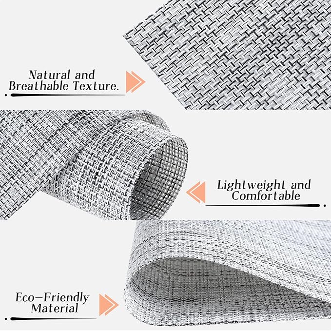 Timeet Placemats Set of 6, Heat Resistant Non-Slip Place Mats for Dining Table, Durable Washable PVC Vinyl Woven Table Mats, Linen Textured Placemats for Kitchen Resistant Easy to Clean(Gray