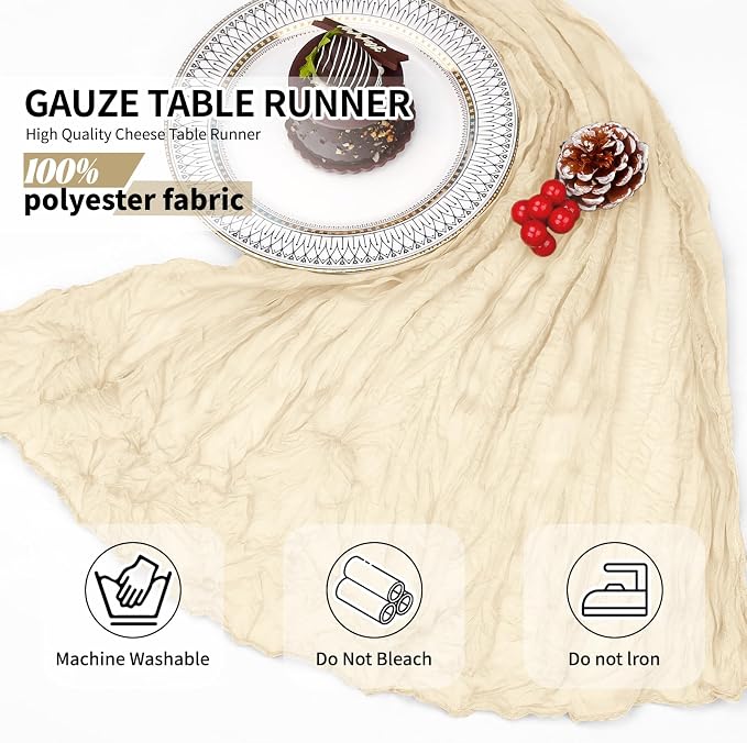 12 Pack Ivory Cheesecloth Table Runner 10Ft, Gauze Table Runners 21.5 x 120 inch - Image 7