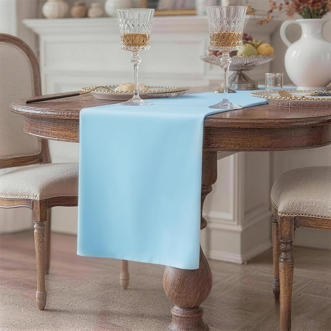 Baby Blue Table Runner, Waterproof Washable Runners 90 Inches Long | Reusable - Image 2