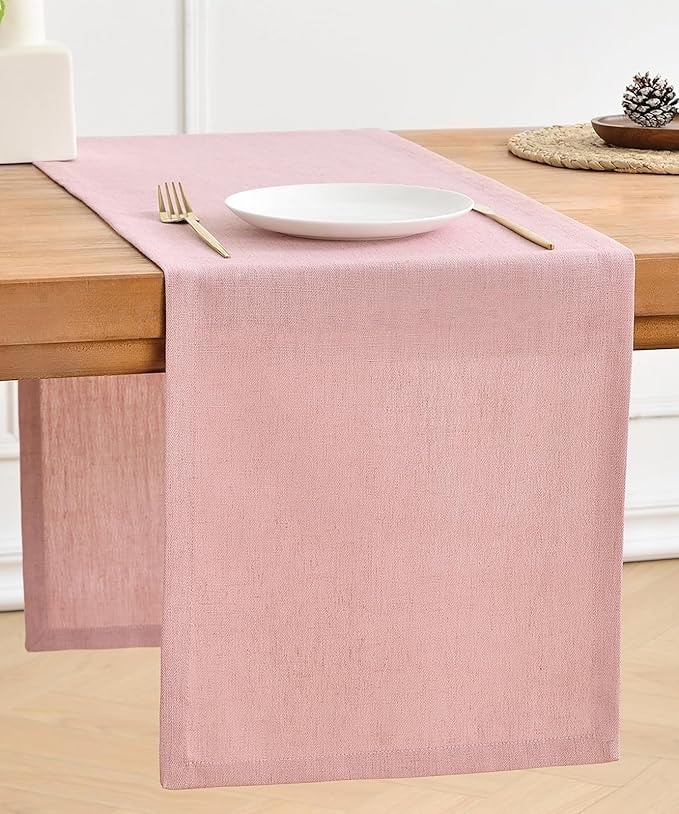 Wracra Linen Table Runner, Burlap Pink Table Runners 72 Inches Long | Rich by Wracra