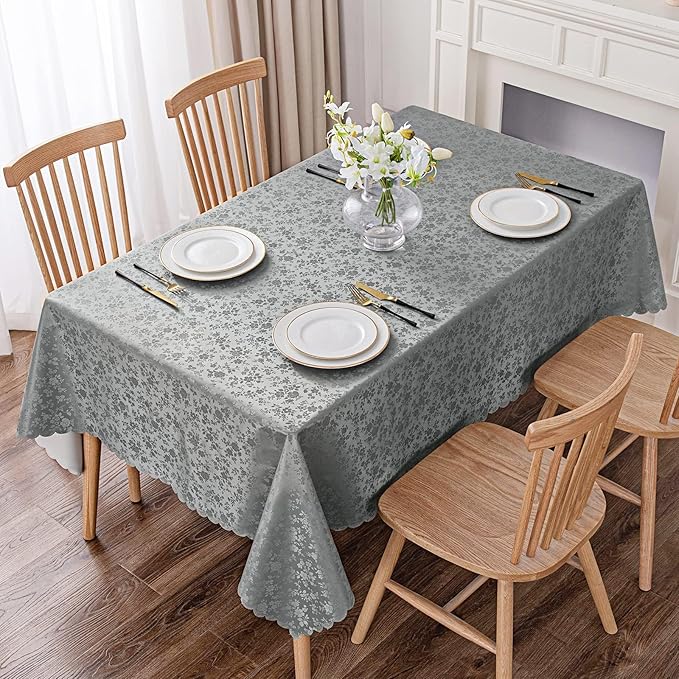 Smiry Rectangle Table Cloth, Waterproof Heavy Duty Vinyl Tablecloths, Wipeable Washable Table Cover for Kitchen and Dining Room (Grey, 70" X 108")