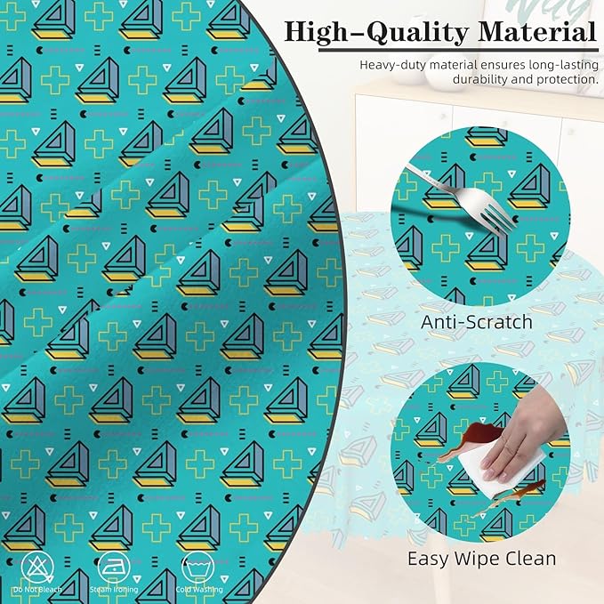 Laeacco 24 Inch Geometric Round Tablecloth Turquoise Triangle Pattern Modern Abstract Art Print Table Cloth Washable Waterproof Wrinkle Free Table Cover for Kitchen Dining Picnic Party Decoration