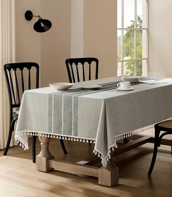 ZeeMart Contrast Linen Table Cloth Square Table Cloths 60x60 Inch Grey, Farmhouse Style Heavy Weight Grey Tablecloth, Water Resistant Burlap Tablecloths