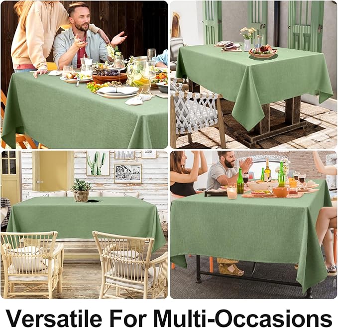 Smiry Rectangle Table Cloth Linen Textured, Waterproof Spillproof Anti-Wrinkle Burlap Tablecloth, Washable Decorative Fabric Table Cover for Dining, Party, Banquet, 60 x 120 Inch, Sage Green