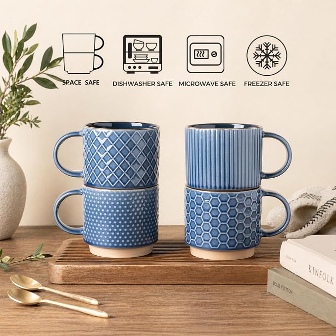 GBhome 12 OZ Stackable Coffee Mugs, Ceramic Coffee Mugs - Image 7