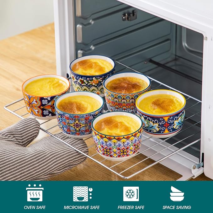 vancasso 6 Oz Ramekins Oven Safe Set of 6, Ceramic Baking Souffle Dishes | - Image 4