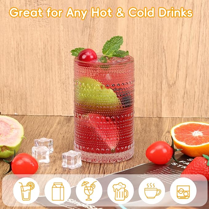 Moretoes Hobnail Drinking Glasses Set of 6, Vintage Water Glass Cups | 12 Oz - Image 4