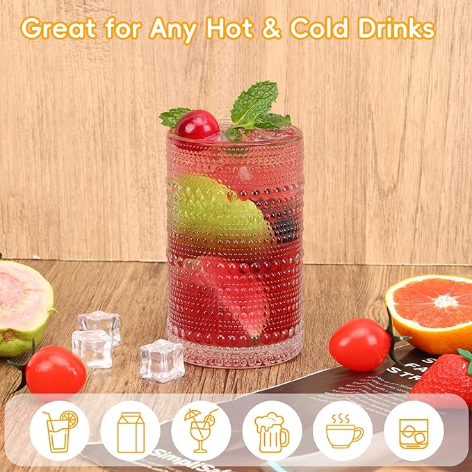Moretoes 4 Pack Hobnail Drinking Glasses Set, Glass Cups | 12 Oz Highball - Image 4