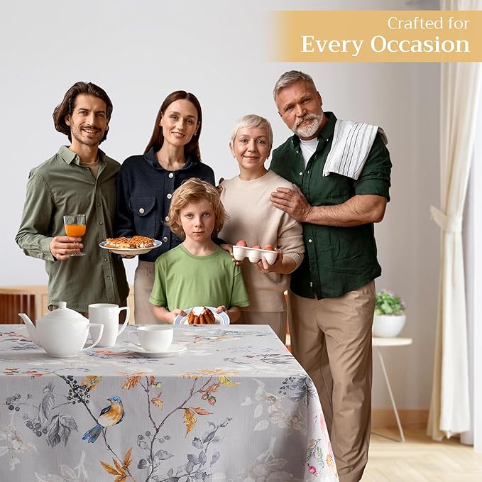 Maison d' Hermine Table Cloth Rectangle Table 100% Cotton 60 x 120 Inches Fall Tablecloth Reusable Everyday Use for Thanksgiving Christmas Decorations Dining Farmhouse Party (Equinoxe - Grey)