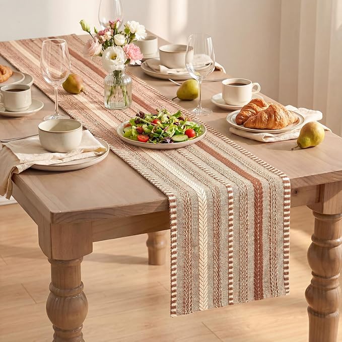 Artoid Mode Caramel Farmhouse Stripe Braided Table Runner 12x60 Inch | Holiday - Image 8