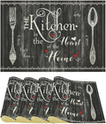 Vintage Farmhouse Placemat Set, Minimal Black White Rural Plank Art Sketch Cutlery Knife Fork Inspirational Quotes Pattern Home Decor Linen Table Mats for Dining Room Kitchen Party (17x12in) x4P