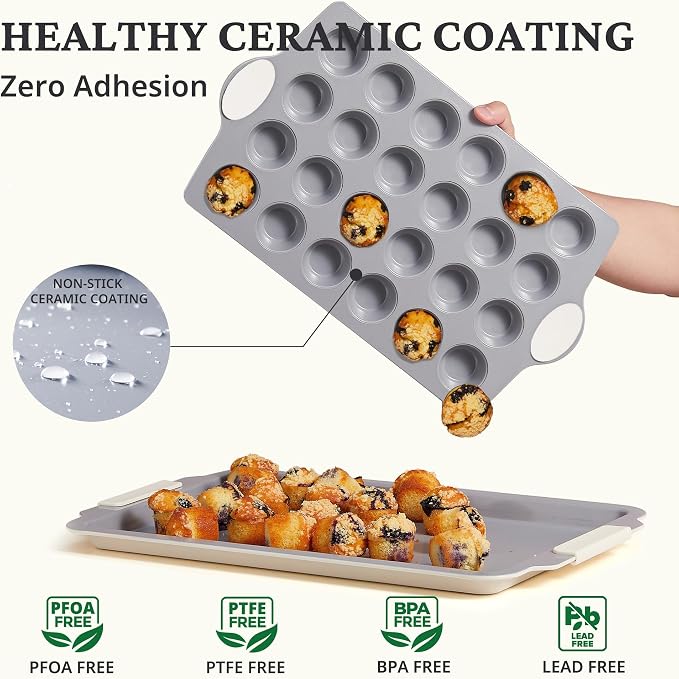 BRONYPRO 24-Cup Ceramic Nonstick Mini Muffin Pan & Cupcake Tin, Cream White | - Image 3