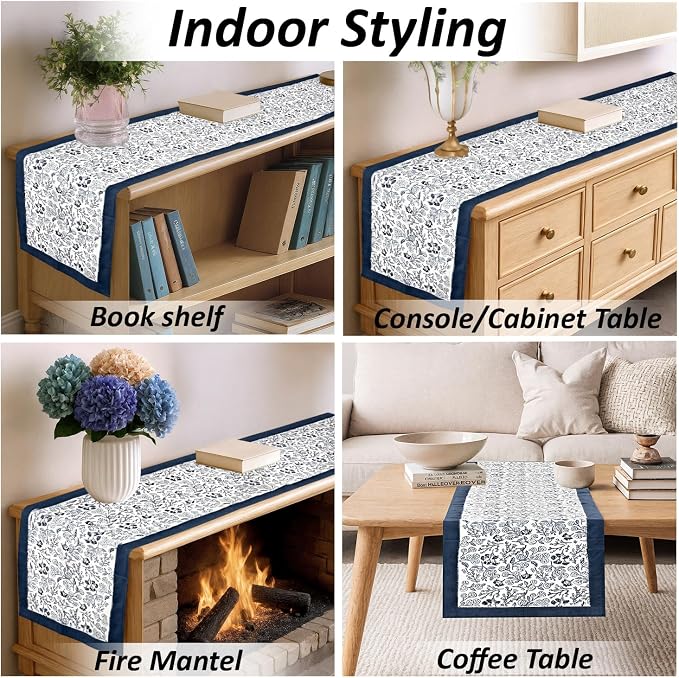 Denim Blue Hand Block Print 100% Cotton Table Runner 16x90 Inch | Perfect - Image 6
