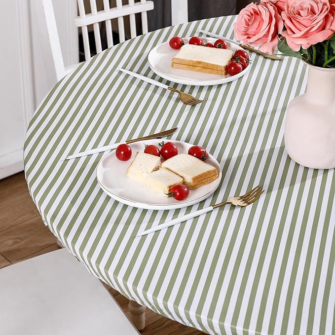Walrus Round Vinyl Fitted Tablecloth with Flannel Backing Elastic Edge Design Table Cover Waterproof Oil-Proof PVC Table Cloth Stain-Resistant Best for 57"-66" Round