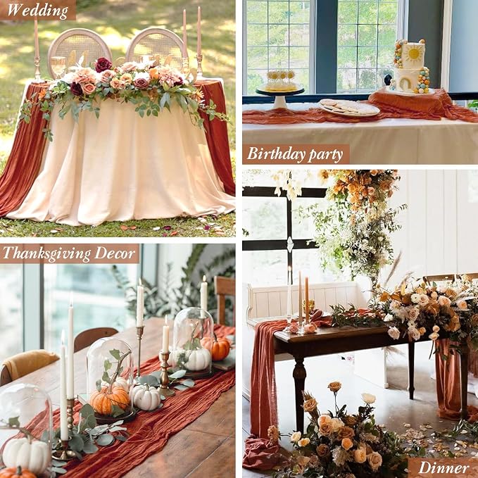10 Pack Terracotta Cheesecloth Table Runners 35x120 Inch, 10FT Rustic Burnt - Image 4