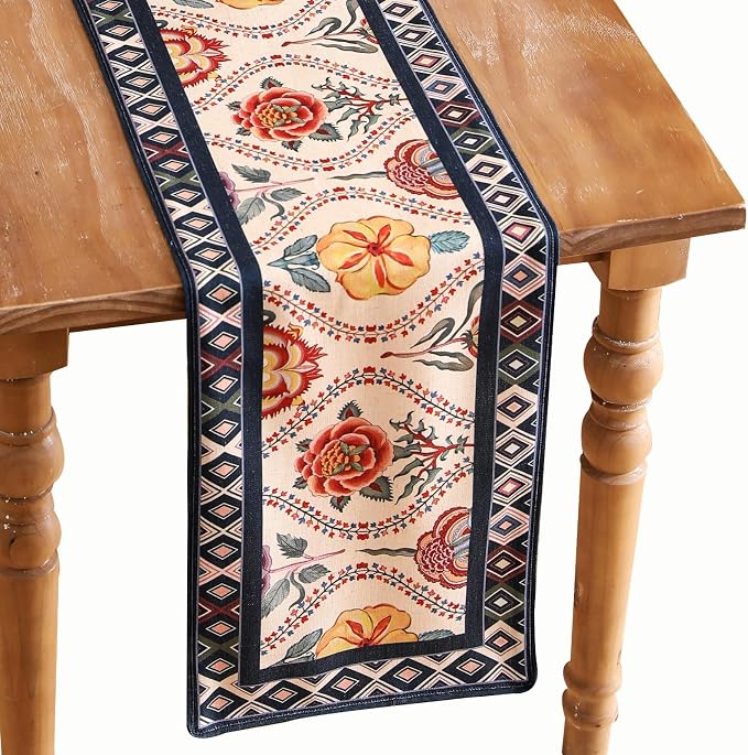 bilin gaier Designer Linen Extra Long Table Runner, Colorful Floral Pattern by bilingaier