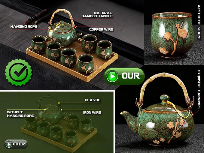 Traditional Japanese tea set, Kiln altered glaze Porcelain tea set - Image 4