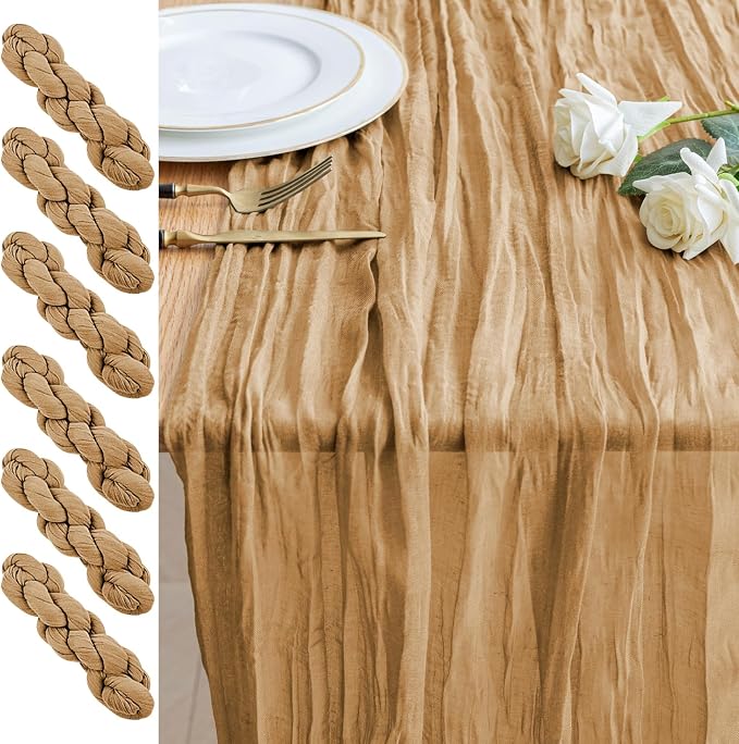 Cheesecloth Table Runner 10FT 6Pcs Khaki Boho Gauze Rustic Sheer Runners | by Xiomot