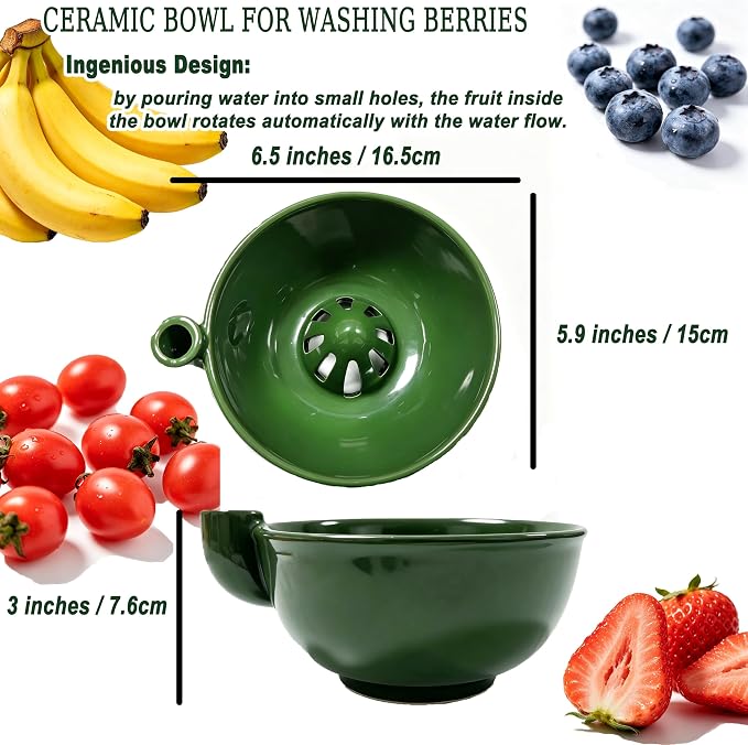 Ceramic Berry Washing Bowl Automatic Self-Spinning Fruit Vegetable Washer - Image 2