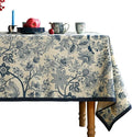 ISAENNE Designer French Linen Long Rectangle Tablecloth,Blue Floral Washable Indoor Table Cloth,Durable Home Decor Tablecloths for Dining Thanksgiving Kitchen Party Christmas,63"*94"-Ruyi B