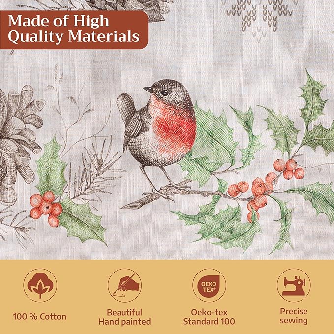 Maison d' Hermine Table Cloth Rectangle Table 100% Cotton 70 x 90 Inches Fall Tablecloth Reusable Everyday Use for Thanksgiving Christmas Decorations Dining Farmhouse Party (Christmas Dew)