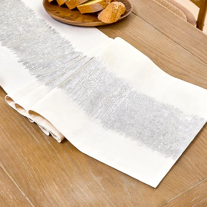 Metallic Style Silver Table Runner, Table Runners 60 Inches Long | Cotton Linen - Image 5
