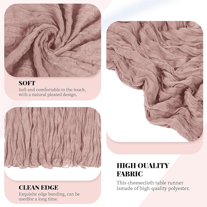 3 Pack Dusty Pink Cheesecloth Table Runner, 17 x 108 Inch, Gauze Cheese Cloth - Image 4