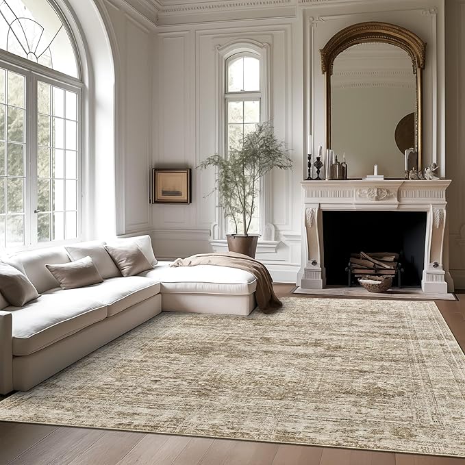 6x9 Area Rug for Living Room Washable 6x9 Rug Non-Slip Modern Rugs for Bedroom Dining Room Ultra-Thin Indoor Brown Rug