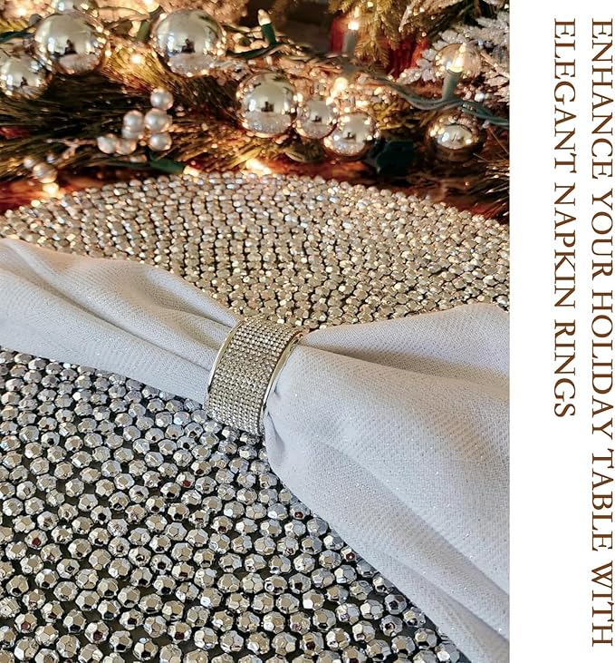 Silver Napkin Rings Set of 6,Diamond Napkin Ring for Table Decor,Thanksgiving,Christmas Napkin Rings Buckles, Anniversary, Birthday, Holiday, Party of Table Setting, Wedding Table Decoration