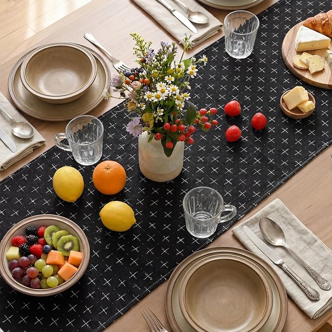 Artoid Mode Black Cross-Star Textured Table Runner, Seasonal Waterproof Rustic - Image 4