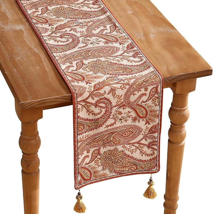 Designer French Linen Table Runner, Cashew Pattern, Dining Table, Kitchen Decor by Isaennehomedecoration
