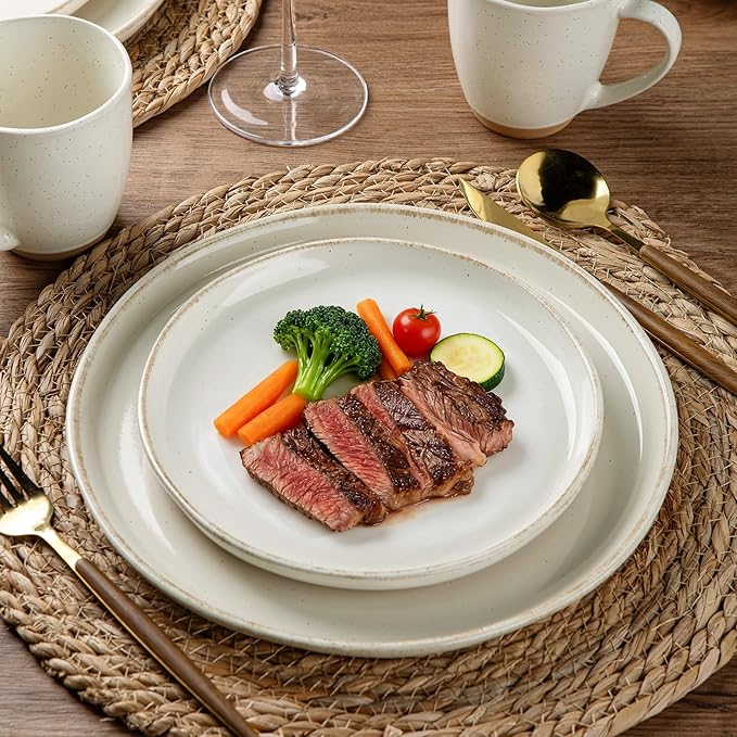 AmorArc 18 Pieces Ceramic Dinnerware Sets for 6, Handpainted Stoneware Plates and Bowls Set with Rustic Terracotta Underside, Scratch Resistant Dishes Set, Dishwasher & Microwave Safe