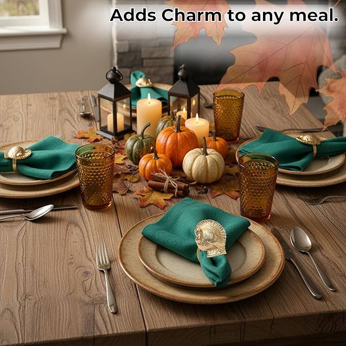 ALPHA Living HOME Turkey Bird Gold Napkin Rings Set of -12 for Dinner Parties, Weddings Receptions, Family Gatherings, or Everyday Use - Set Your Style with Daily Use Table Décor Accessories