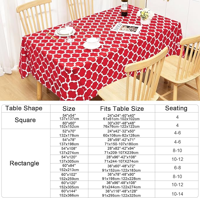 Smiry Rectangle Table Cloth, Waterproof Vinyl Tablecloth with Flannel Backing for Rectangle Tables, Wipeable Spillproof Plastic Tablecloths for Dining, Camping, Indoor and Outdoor (60"x102", Red)