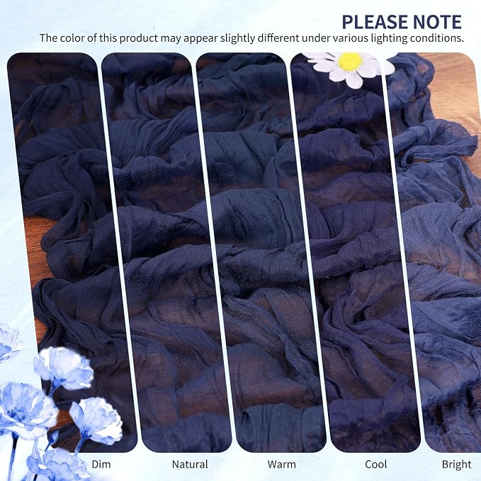 Showgeous 2 Pack Navy Blue Cheesecloth Table Runners Boho Wedding Decor | - Image 7