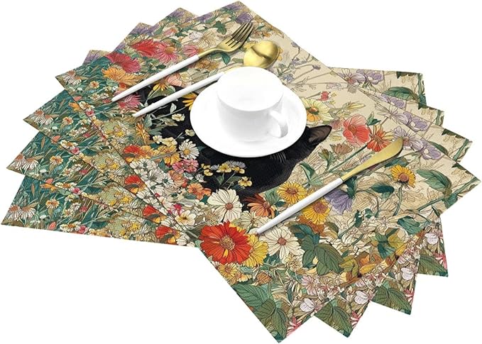 Cat Placemats Set of 4 Washable Table Place Mats for Dining Kitchen Party Decor